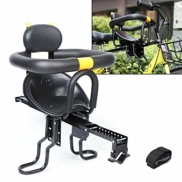 Child-Friendly Front Mount Bike Seat with Safety Harness and Foot Pedals for Kids - Image 6