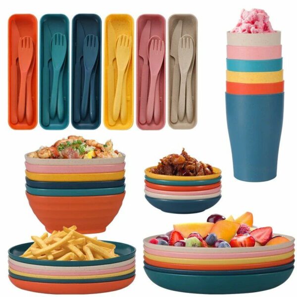 Eco-Friendly Wheat Straw 42-Piece Cutlery Set - Portable Dinnerware for Picnics and Camping - Image 3