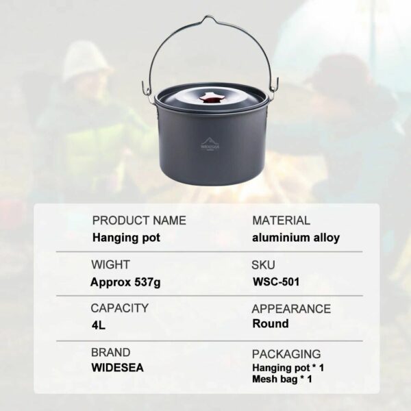 4L Outdoor Camping Hanging Pot - Durable, Lightweight Cookware for 4-6 Persons - Image 5