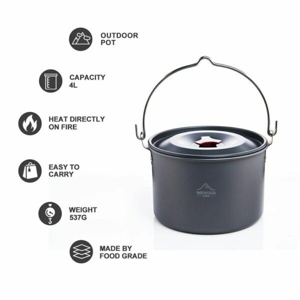 4L Outdoor Camping Hanging Pot - Durable, Lightweight Cookware for 4-6 Persons - Image 3